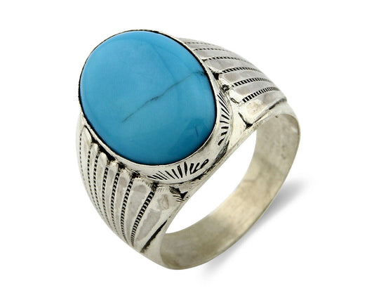 Navajo Turquoise Ring .925 Silver Handmade Signed Artist TZ C.80's