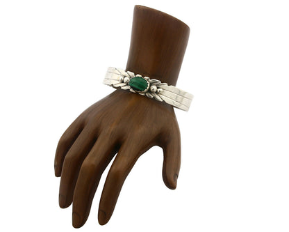 Navajo Bracelet .925 SOLID Silver Malachite Signed N C.80's