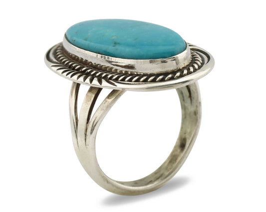 Navajo Ring .925 Silver Blue Gem Turquoise Native American Artist C.80's
