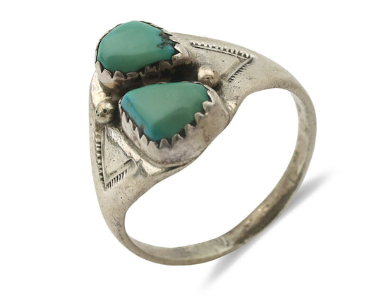 Zuni Ring .925 Silver Natural Blue Turquoise Native American Artist C.1980's