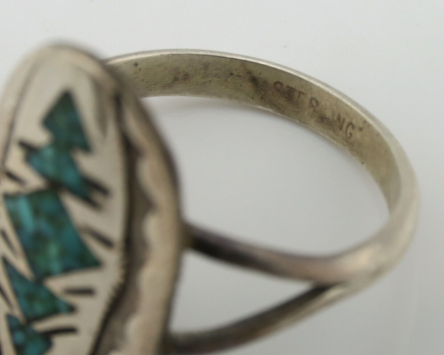 Navajo Ring 925 Silver Chip Inlay Turquoise Artist Signed NAKAI C.80's