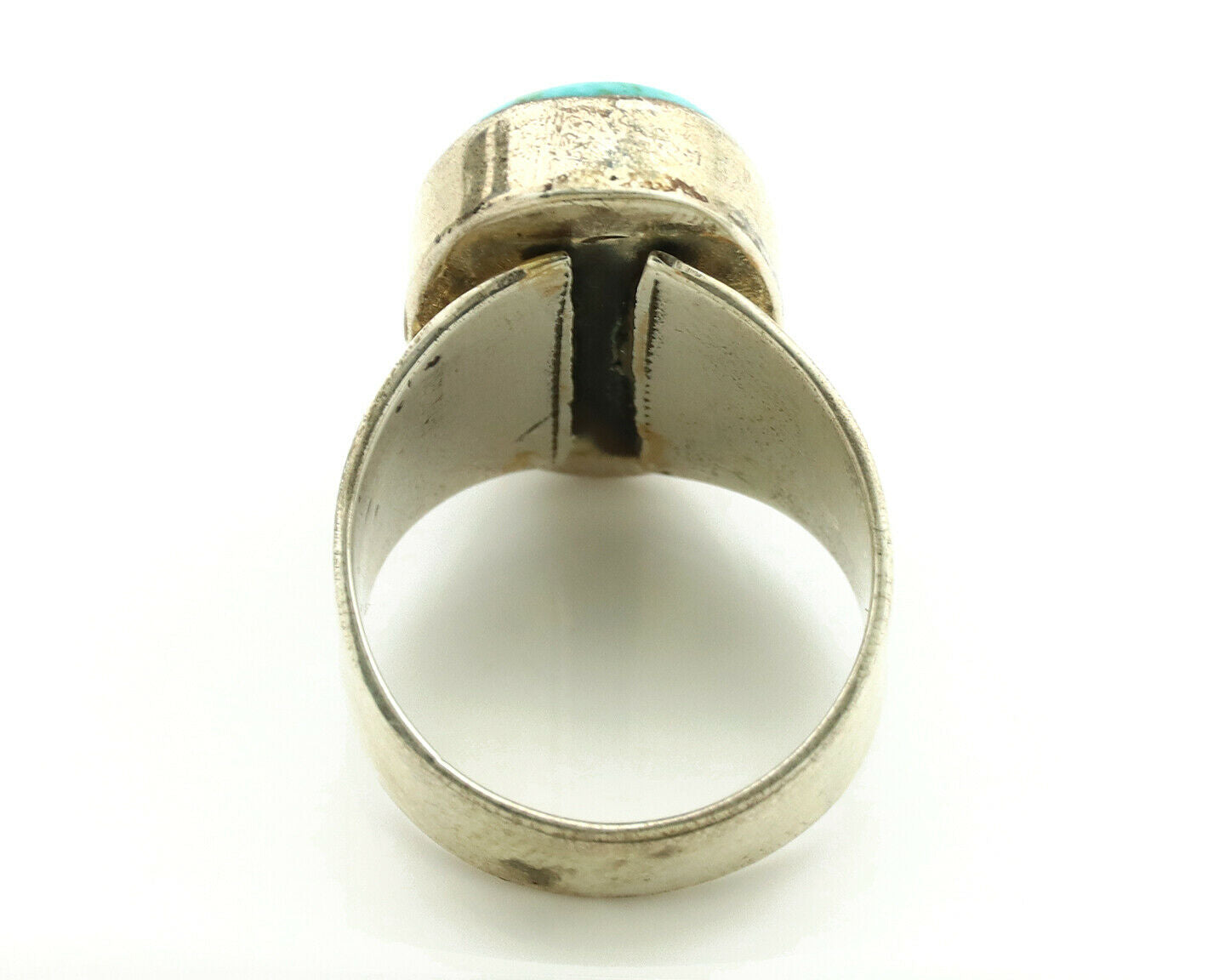 Navajo Ring .925 Silver Kingman Turquoise Artist Signed AP C.1980's