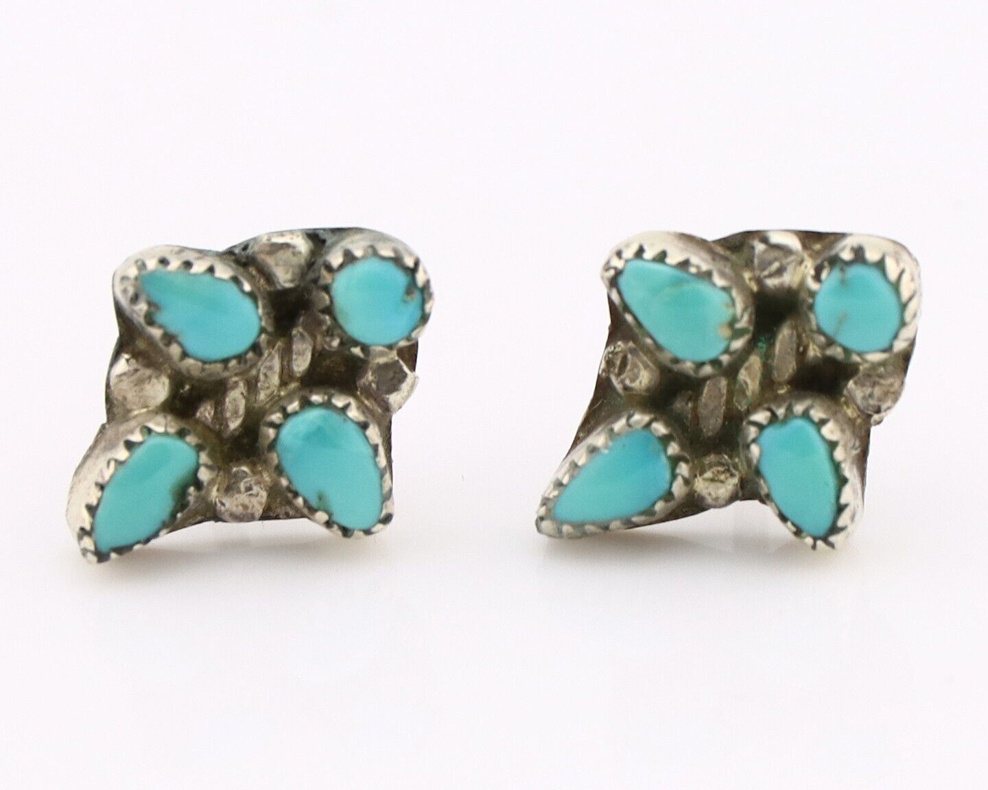 Zuni Earrings 925 Silver Sleeping Beauty Turquoise Native American Artist C.80's