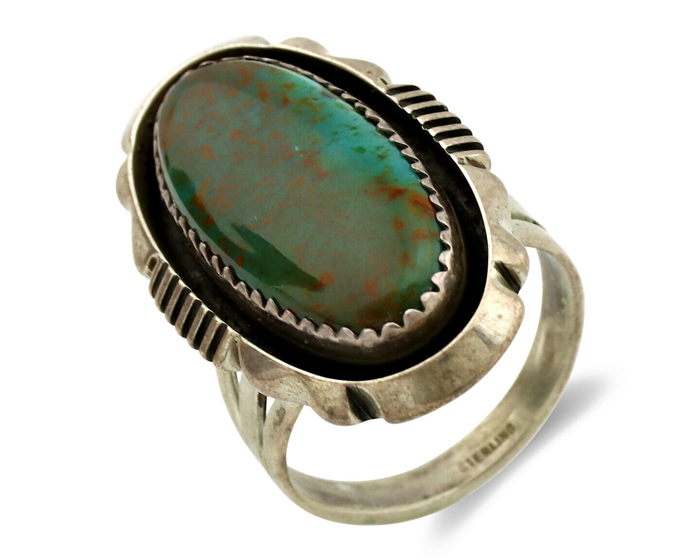 Navajo Ring .925 Silver Royston Turquoise Artist Signed M Begay C.1980's