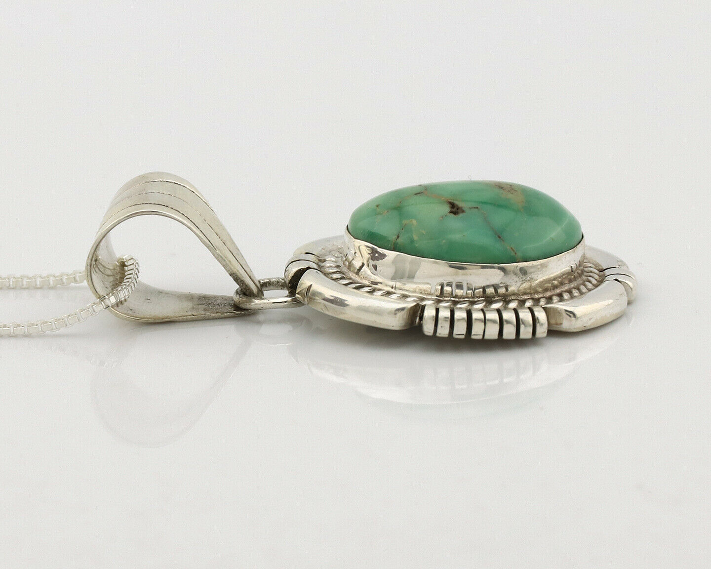 Navajo Necklace .925 Silver Green Turquoise Signed JP C.1980's