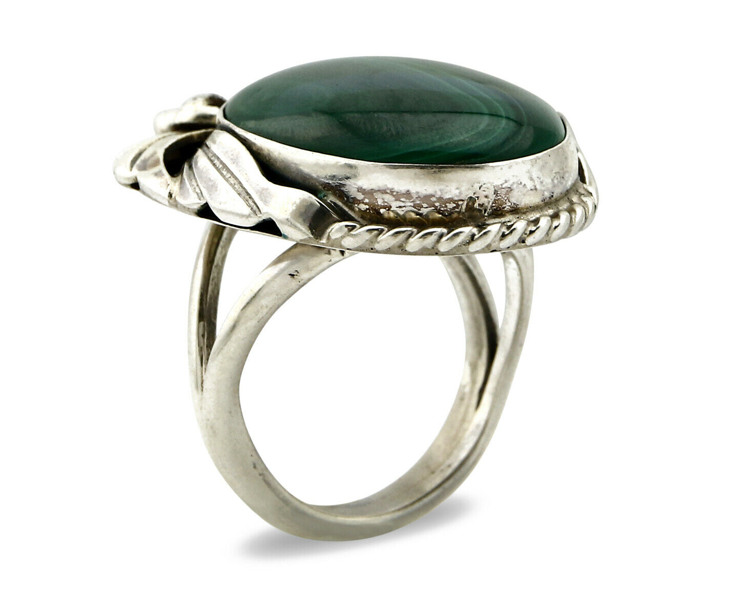 Navajo Malachite Ring .925 Silver Handmade Signed Billie Eagle C.80's