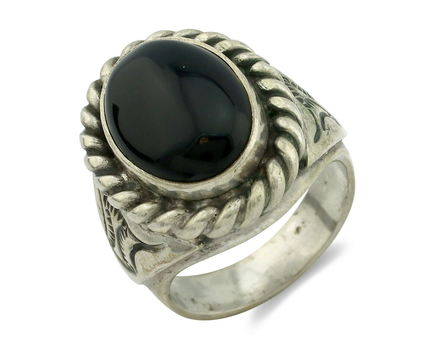 Navajo Ring .925 Silver Onyx Artist Signed Apache Manufacturing C.80's