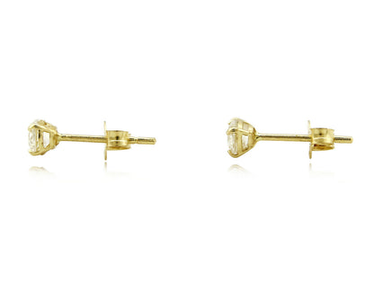 Round 3.0mm Wide CZ Stud Four Prong Basket Earrings Real 14k SOLID Yellow Gold