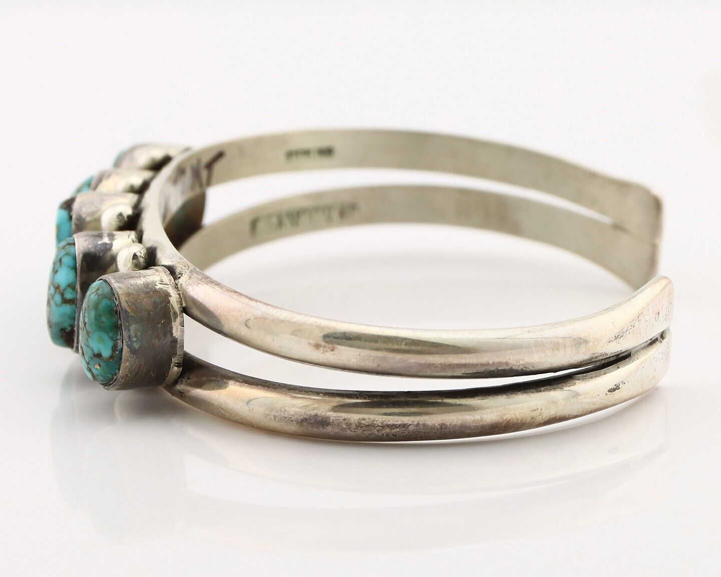 Navajo Bracelet 925 Silver Spiderweb Turquoise Artist Signed E SANDAVOL C80s