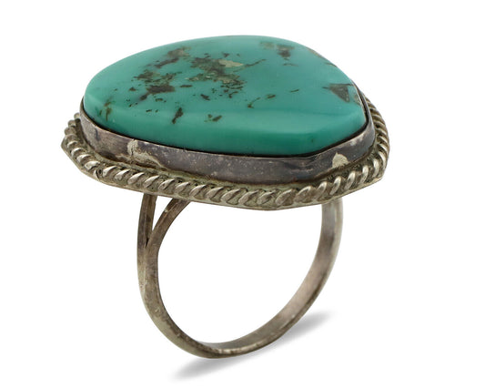 Navajo Ring 925 Silver Globe Turquoise Native American Artist C.1980's