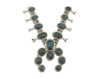 Navajo Necklace 925 Silver Blue Spiderweb Turquoise Signed Platerofne C.80's