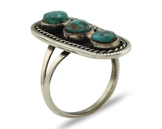Navajo Ring .925 Silver Natural Blue Turquoise Native American Artist C.80's