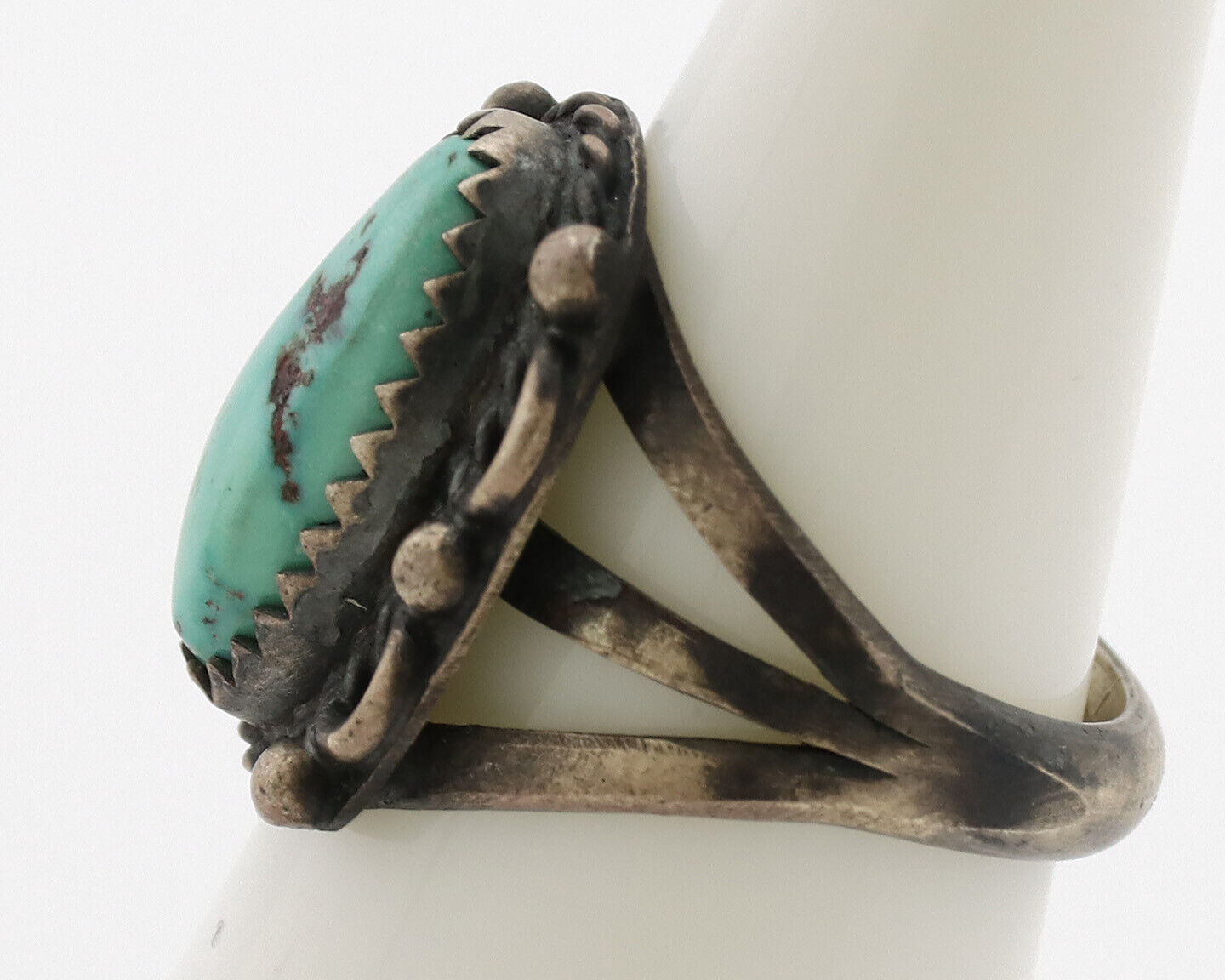 Navajo Ring .925 Silver Kingman Turquoise Artist Signed F C.80's