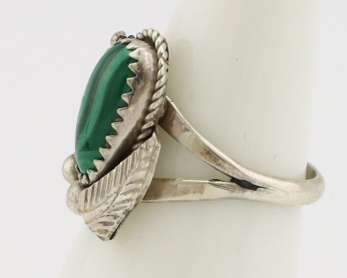 Navajo Ring 925 Silver Natural Malachite Artist Signed Justin Morris C.80's