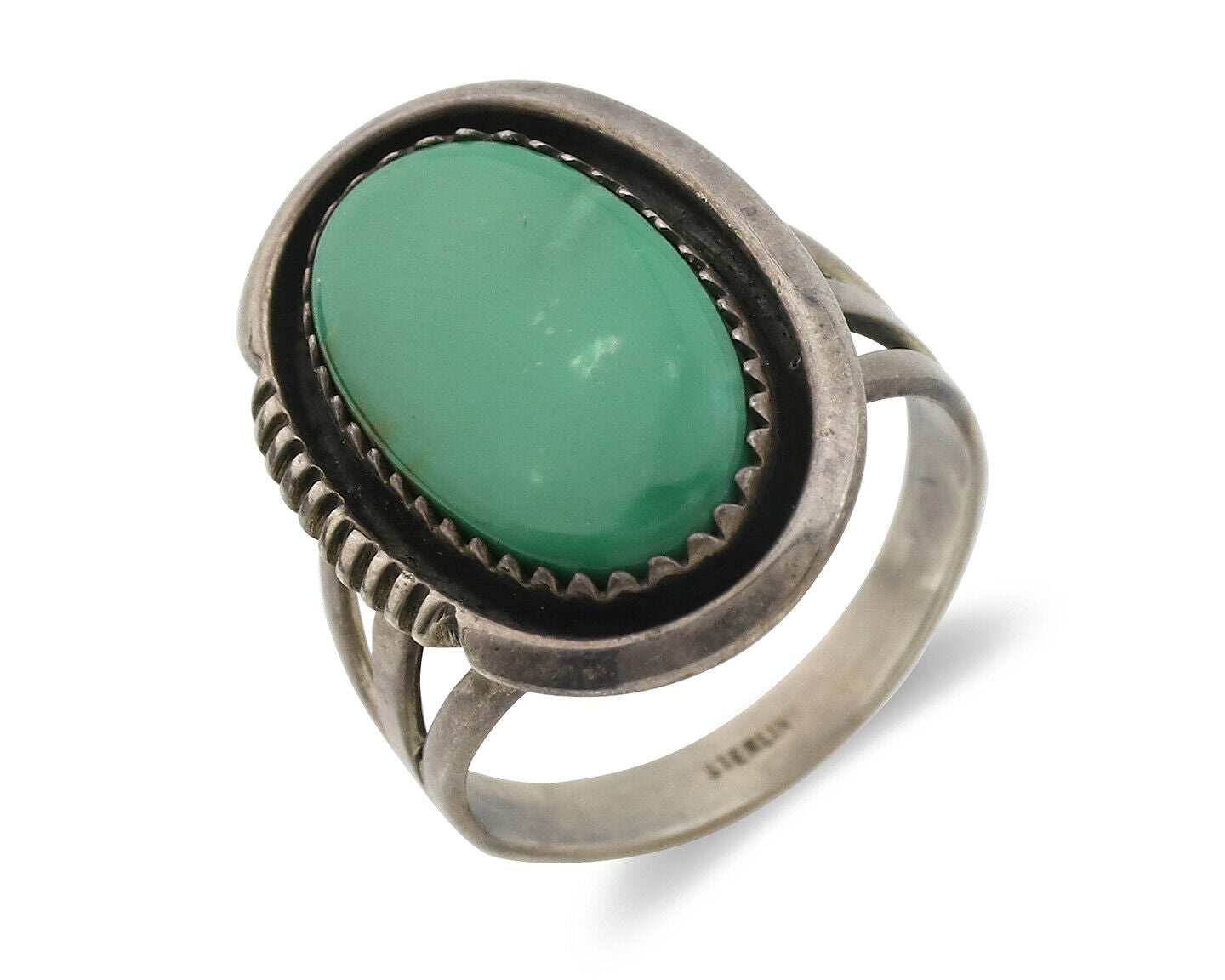 Navajo Ring .925 Silver Green Turquoise Native American Artist C.1980's