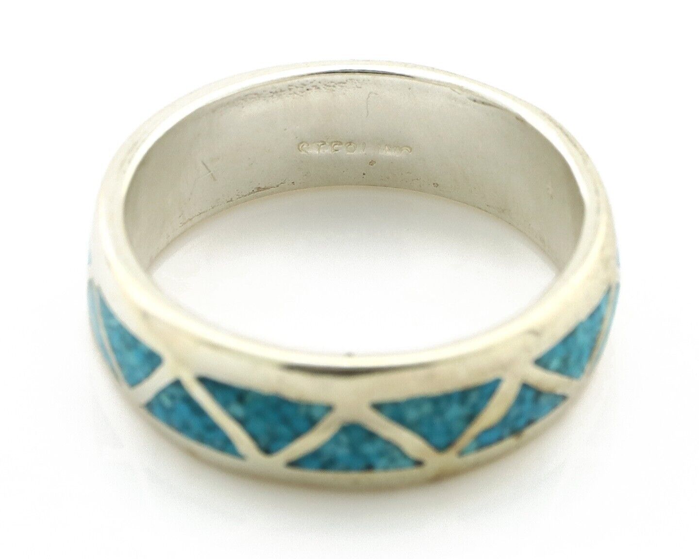 Navajo Chip Inlay Ring 925 Silver Sleeping Beauty Turquoise Artist Silver Cloud