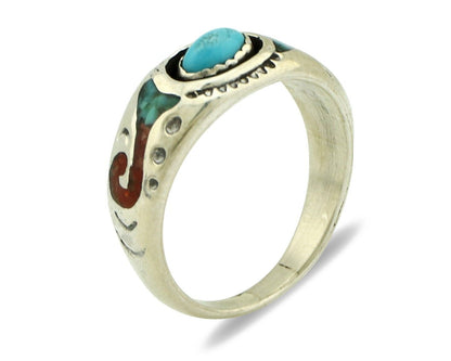 Navajo Handmade Ring 925 Silver Blue Turquoise & Coral Native American C.80's