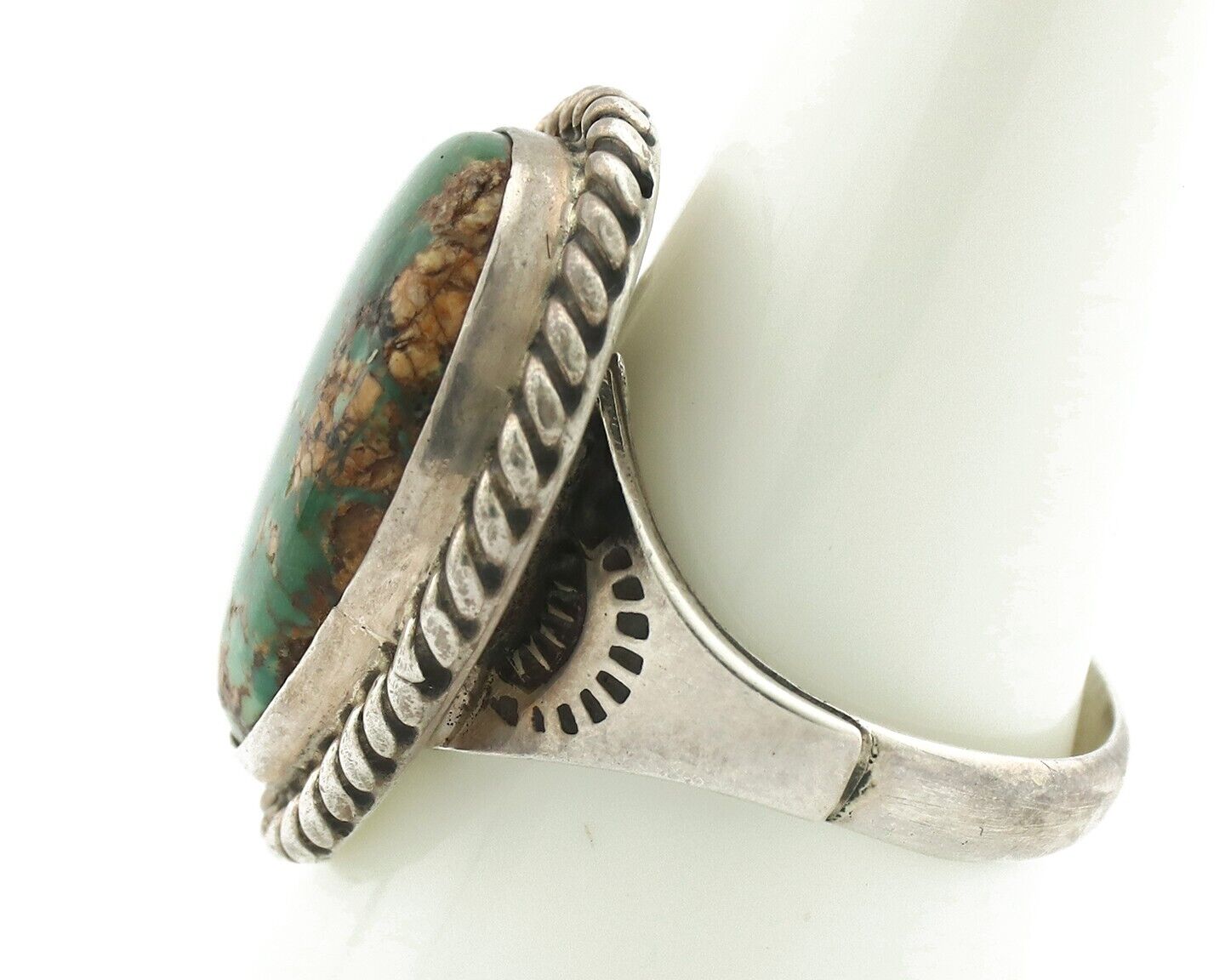 Navajo Ring .925 Silver Manassas Turquoise Native Artist Signed C.80's