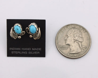 Navajo Earrings 925 Silver Natural Blue Turquoise Native American Artist C.90's