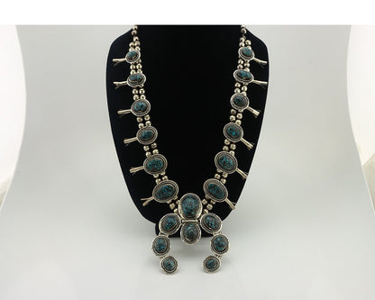 Navajo Necklace 925 Silver Blue Spiderweb Turquoise Signed Platerofne C.80's