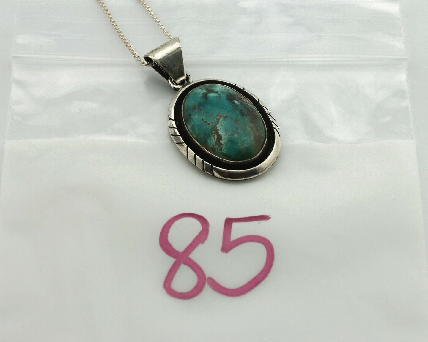 Navajo Necklace .925 Silver Nevada Turquoise Signed Setting Sun C.80's