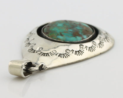 Navajo Pendant 925 Silver Spiderweb Turquoise Artist Signed C Montoya C.80's