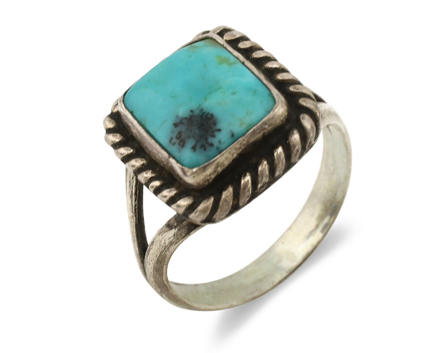 Navajo Ring .925 Silver Natural Blue Turquoise Artist Signed Sun C.1980's