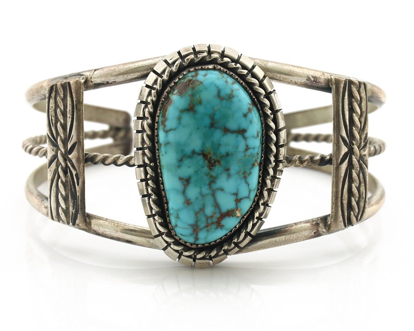 Navajo Bracelet 925 Silver Natural Blue Spiderweb Turquoise Signed Tom Willeto