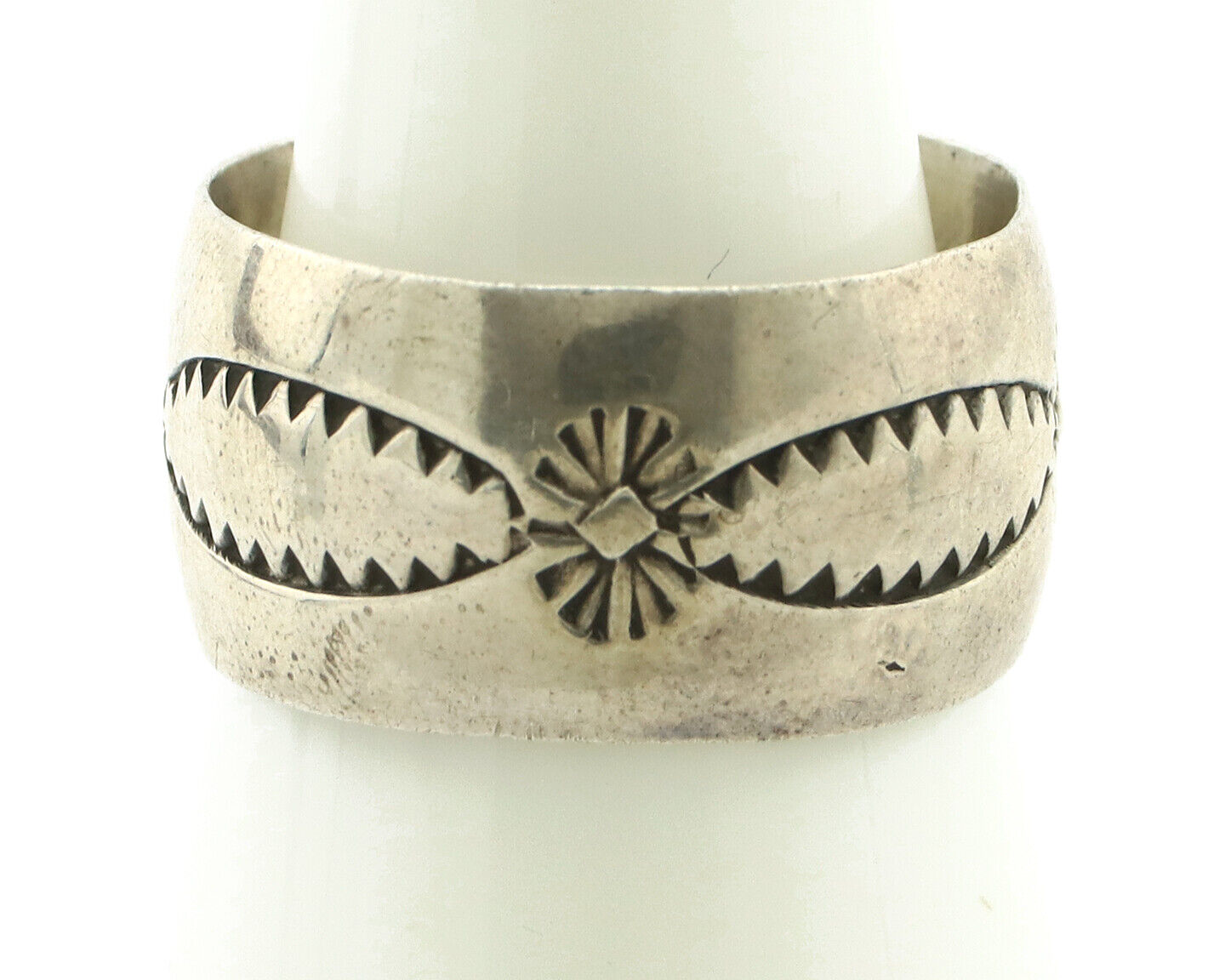 Navajo Ring 925 Silver Artist Signed PZ Hand Stamped C.80's