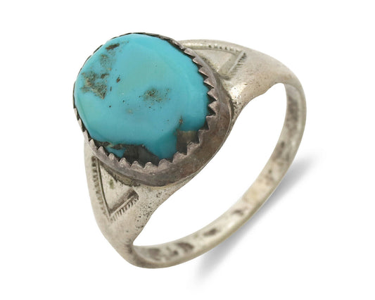 Zuni Ring .925 Silver Natural Blue Turquoise Native American Artist C.1980's