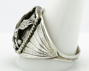 Navajo Ring .925 Silver Handmade Eagle Native Pattern Signed Artist S Ray C.80's