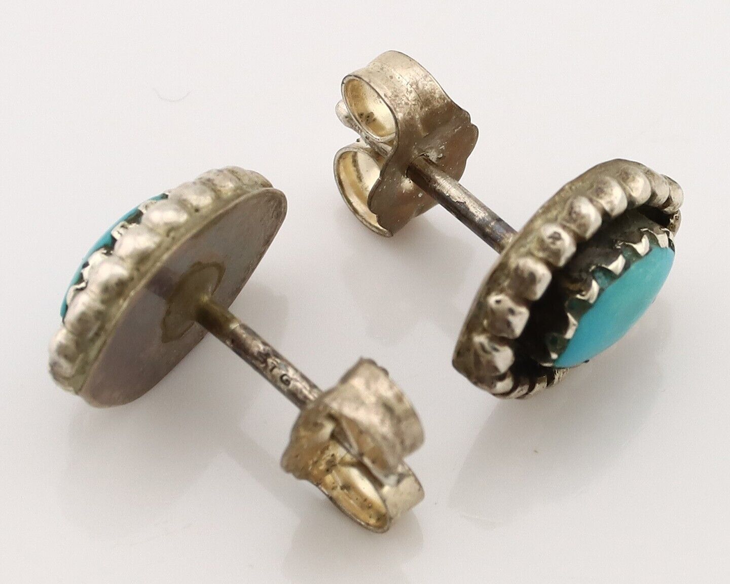 Zuni Earrings 925 Silver Sleeping Beauty Turquoise Native American Artist C.80's