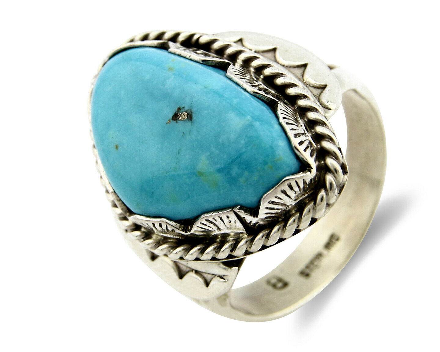 Navajo Turquoise Ring .925 Silver Handmade Signed Artist Begay C.80's