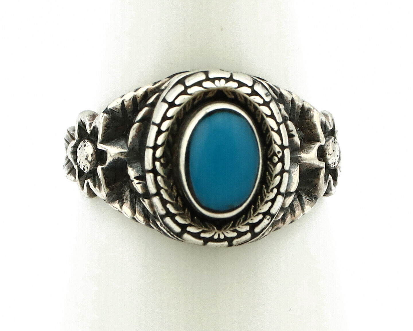 Navajo Ring .925 Silver Natural Blue Turquoise Native American Artist C.80's