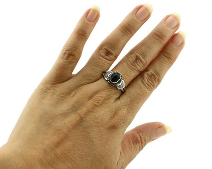 Navajo Ring 925 Silver Natural Mined Black Onyx Native American Artist C.80's