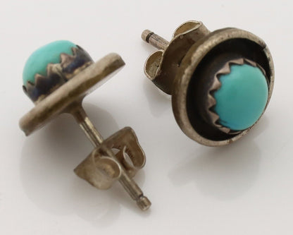 Zuni Earrings 925 Silver Sleeping Beauty Turquoise Native American Artist C.80's