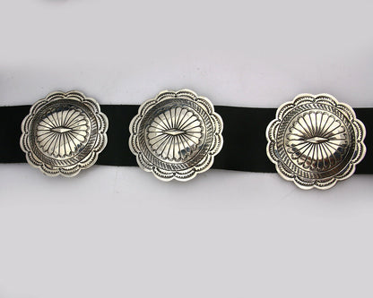 Navajo Concho Belt .925 Silver Hand Stamped Artist Suzie James C.80's