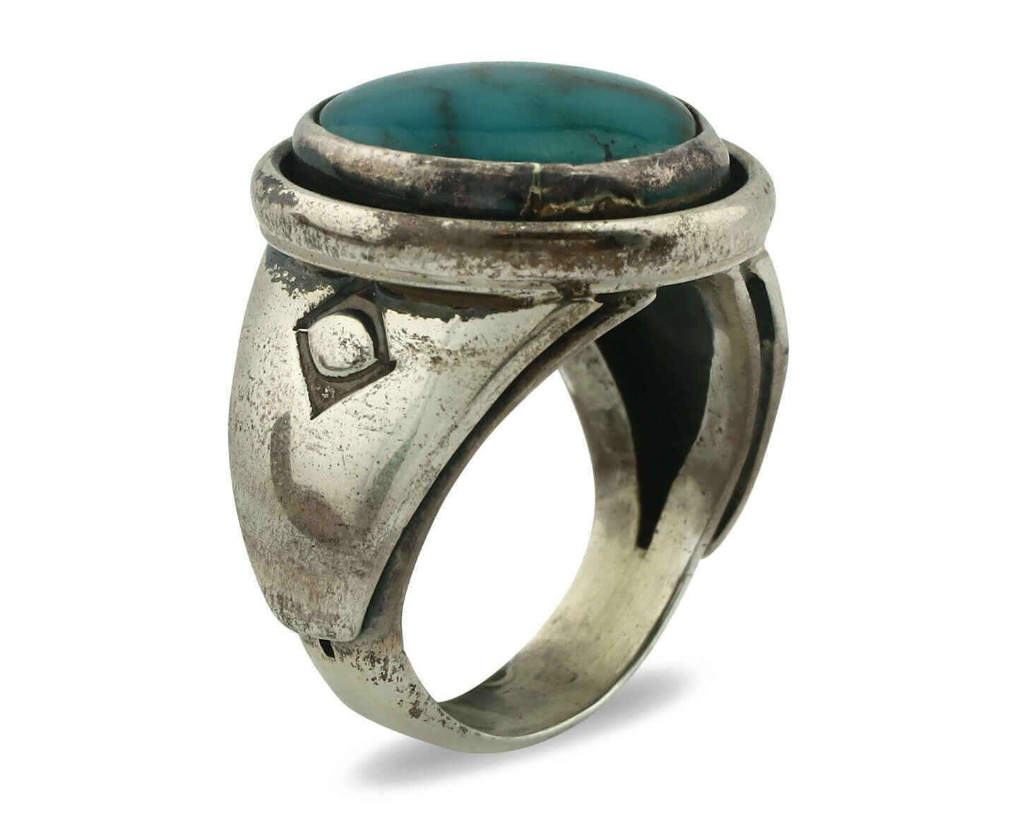 Navajo Ring .925 Silver Spiderweb Turquoise Native Artist C.80's