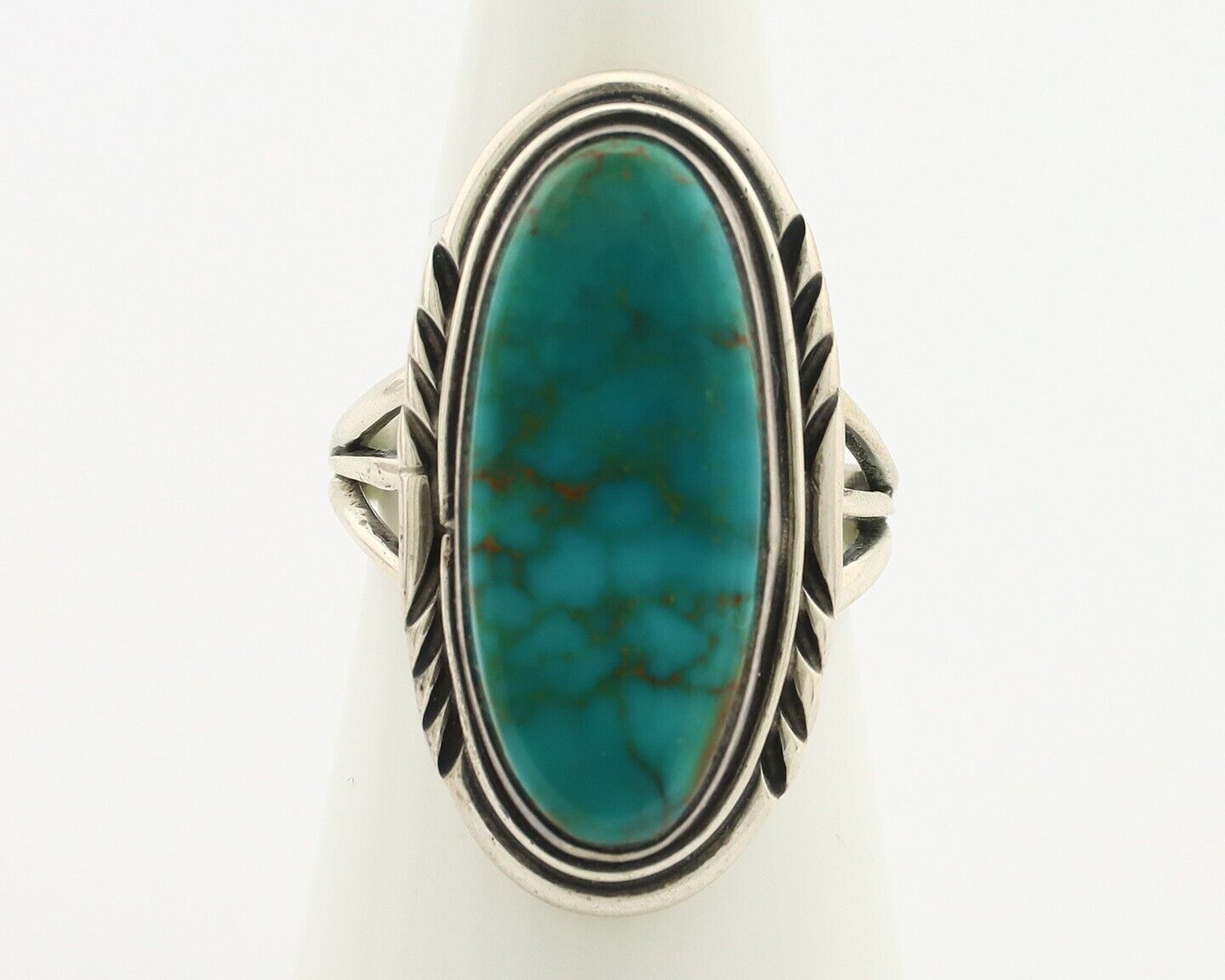 Navajo Ring .925 Silver Blue Gem Turquoise Artist Signed USA C.80's