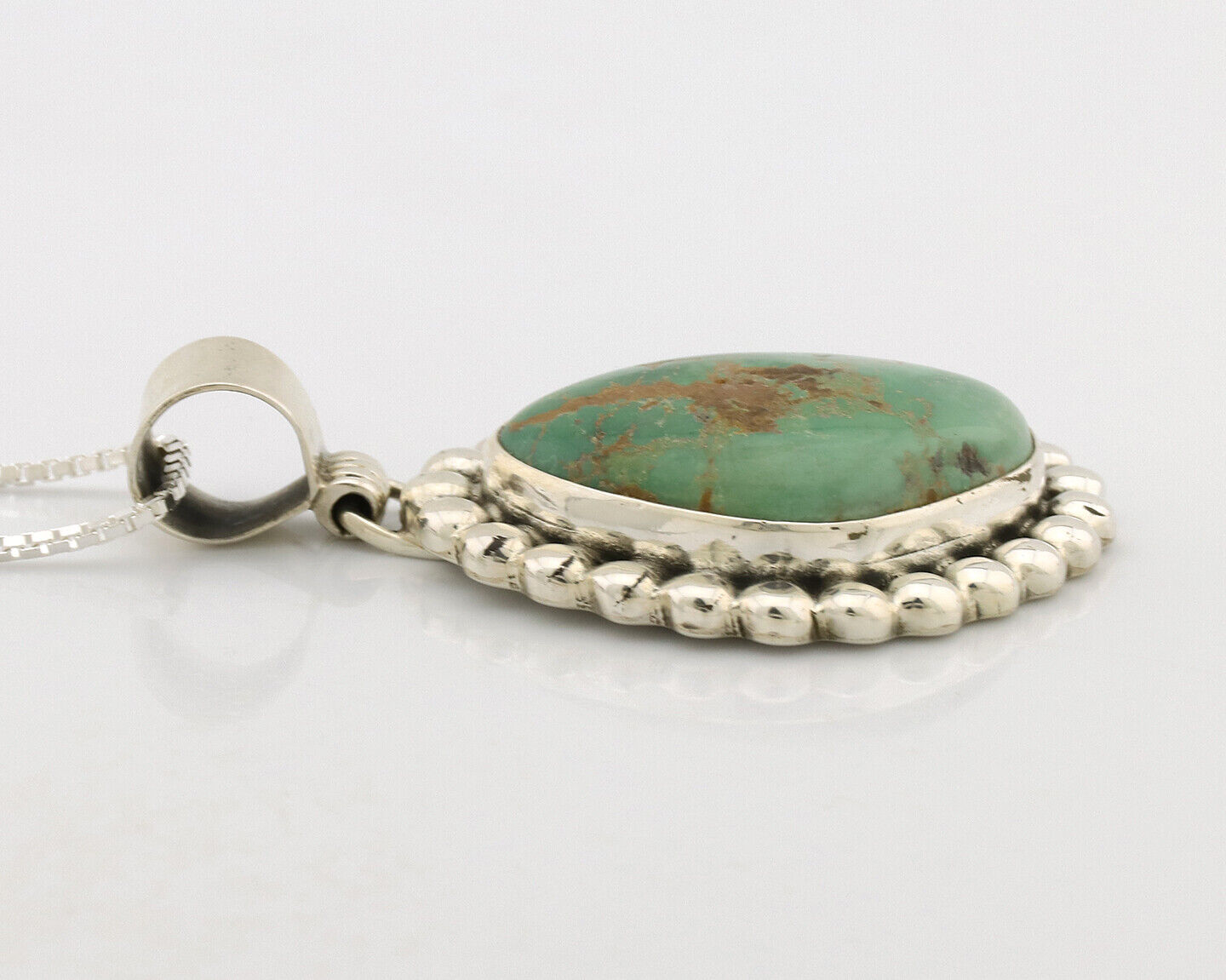 Navajo Necklace .925 Silver Kingman Turquoise Signed Native C.1980's