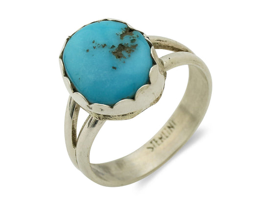 Navajo Ring .925 Silver Sleeping Beauty Turquoise Native American Artist C.1980s