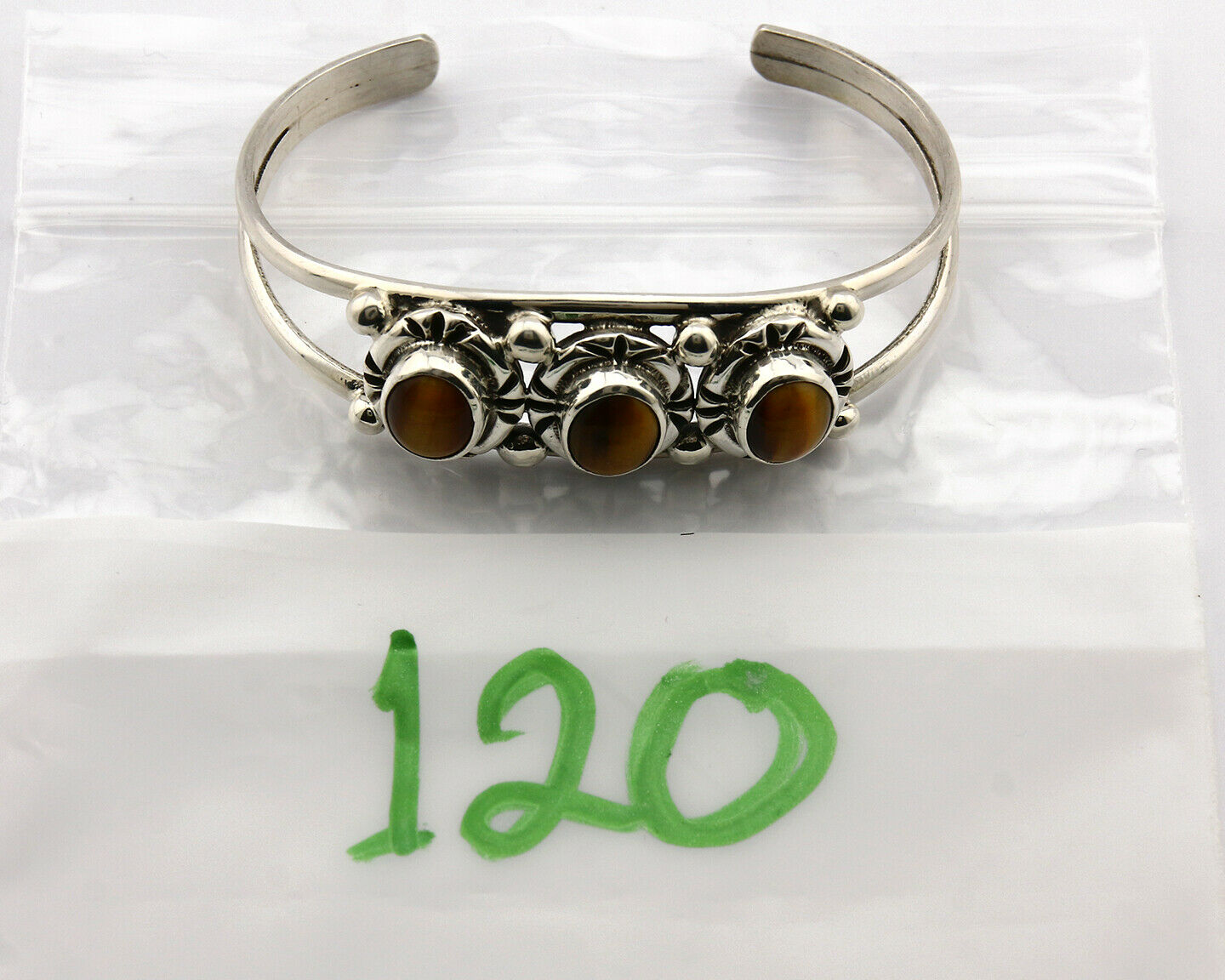 Navajo Bracelet .925 Silver Cats Eye Sapphire Gemstone Native Artist C80's