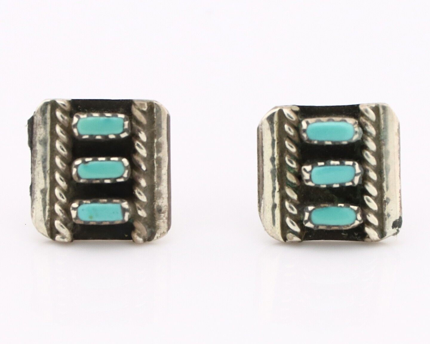 Zuni Earrings 925 Silver Sleeping Beauty Turquoise Native American Artist C.80's