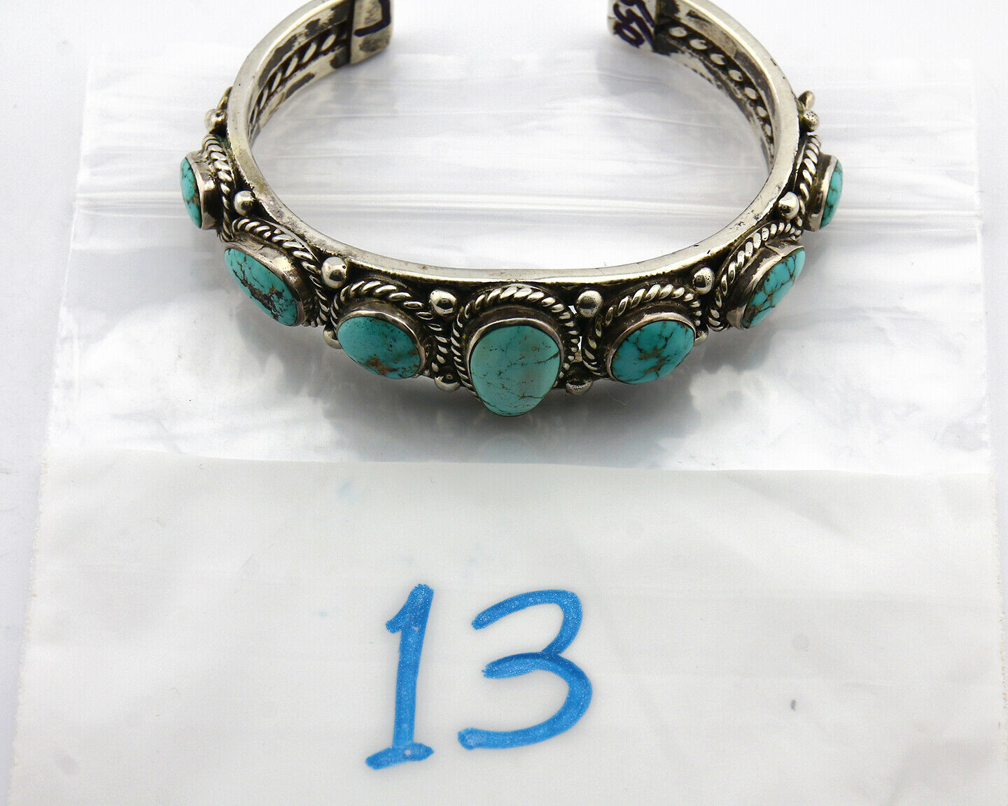 Navajo Natural Blue Turquoise Bracelet .925 Silver Signed PE C.80's