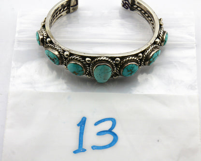 Navajo Natural Blue Turquoise Bracelet .925 Silver Signed PE C.80's