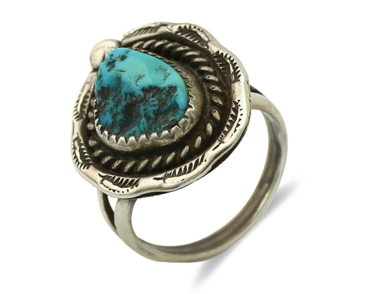 Navajo Ring .925 Silver Blue Turquoise Native American Artist C.80's