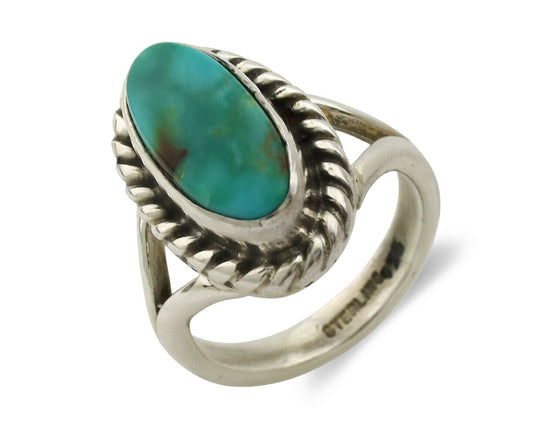 Navajo Ring .925 Silver Natural Mined Turquoise Artist Signed Gecko C.80's