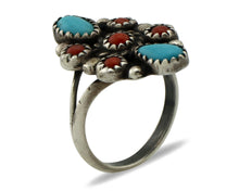 Navajo Ring 925 Silver Turquoise & Coral Handmade Native American Artist C.1980s