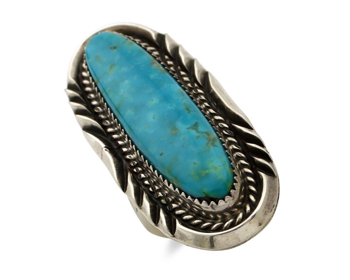 Navajo Ring 925 Silver Natural Blue Gem Turquoise Artist Signed Mike Begay C.80s