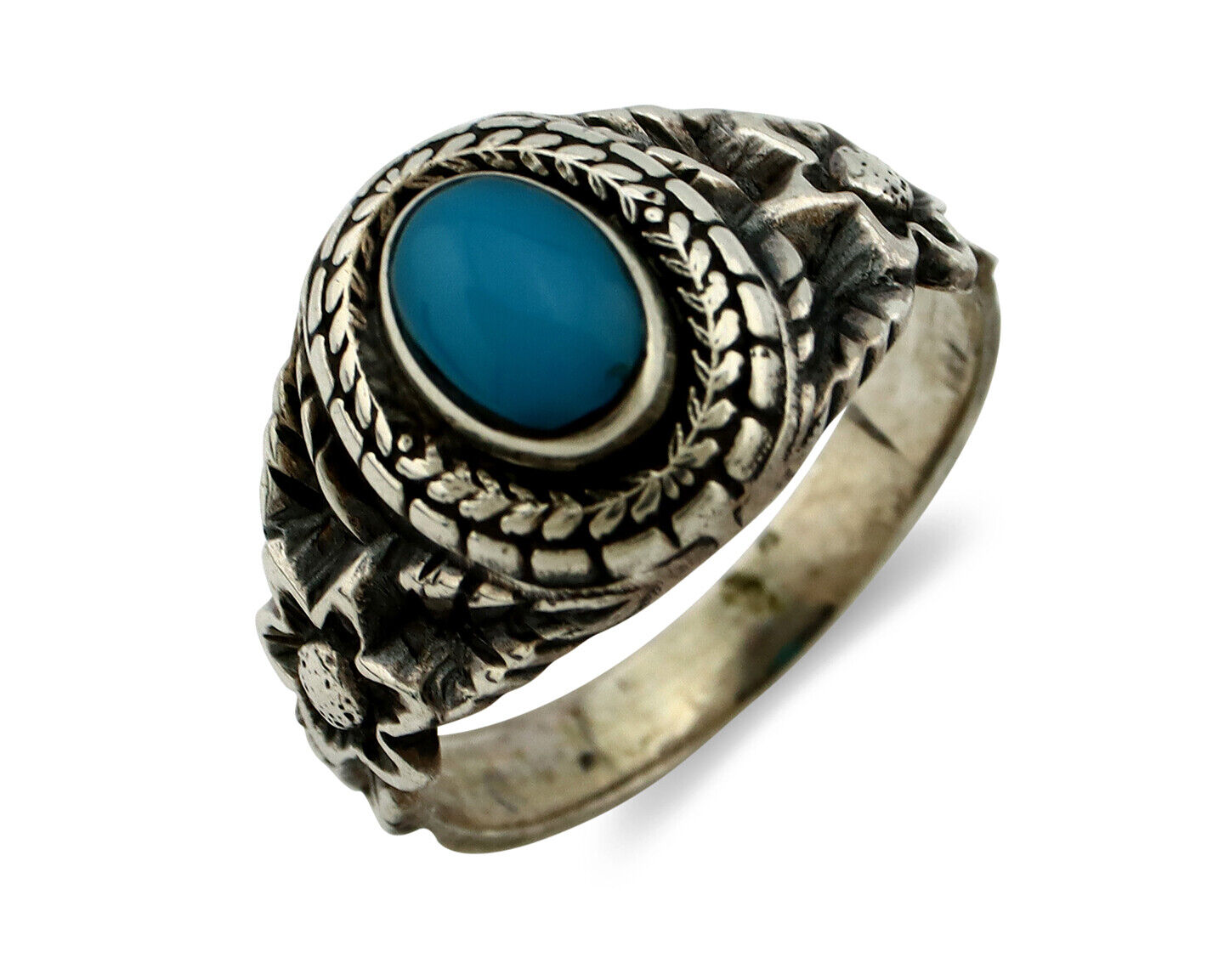 Navajo Ring .925 Silver Natural Blue Turquoise Native American Artist C.80's